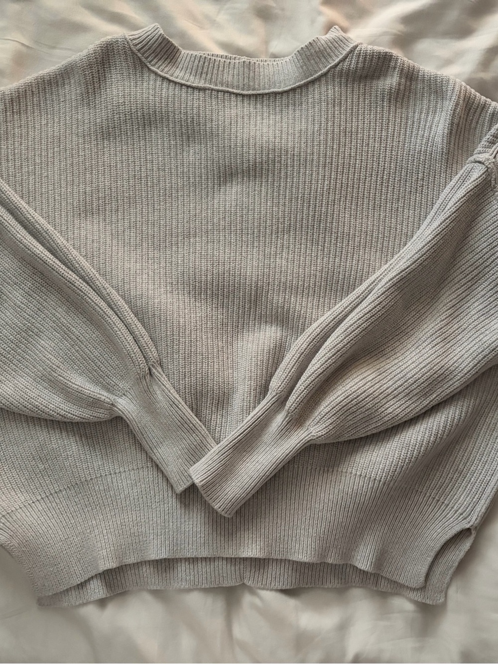Aerie Light Gray Ribbed Crewneck Sweater